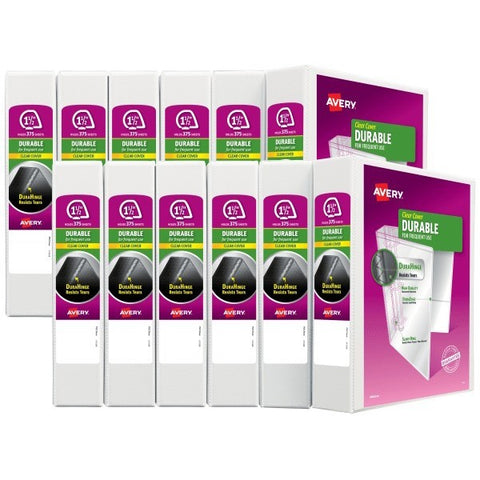 Avery Durable View Binders With Slant Rings, 1-1/2" Rings, White, Pack Of 12