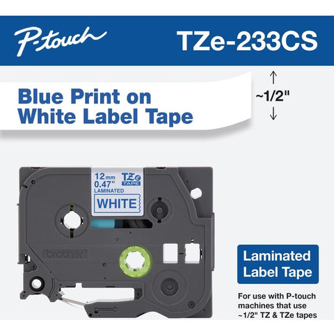 Brother Brother TZe-233CS - Blue on white - Roll (0.47 in x 26.2 ft) 1 cassette(s) laminated tape - for Brother PT-D210, D600, H110, P750, P950, P-Touch Cube PT-P300, P-Touch Cube Pro PT-P910