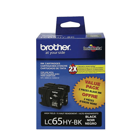 Brother MFC-5890CN 5895CW 6490CW 6890CDW Black Ink Cartridge Twin Pack (2 Pack of OEM# LC65HYBK) (2 x 900 Yield)