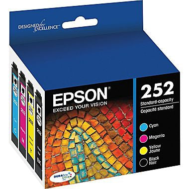 Epson (252) WorkForce WF-3620 3640 7110 7610 7620 DURABrite Ultra Black and Color (C M Y) Ink Cartridge Combo Pack