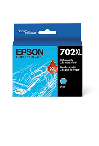 Epson (702) WF-3720 High Capacity DuraBrite Ultra Cyan Ink Cartridge w/ Sensormatic
