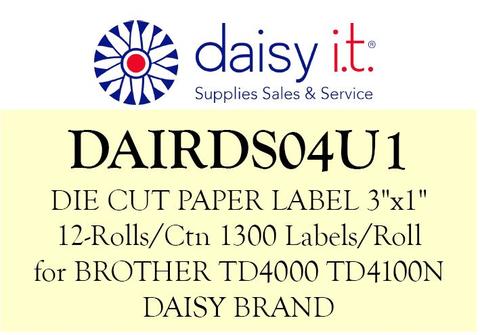 daisyeco DIE CUT PAPER LABEL 3" X 1" 12-ROLLS CTN FOR BROTHER (DAIRDS04U1)