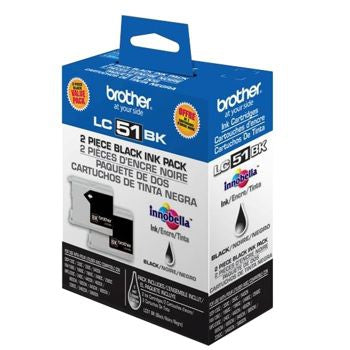 Brother Black Ink Cartridge Twin Pack (2 Pack of OEM# LC51BK) (2 x 500 Yield)